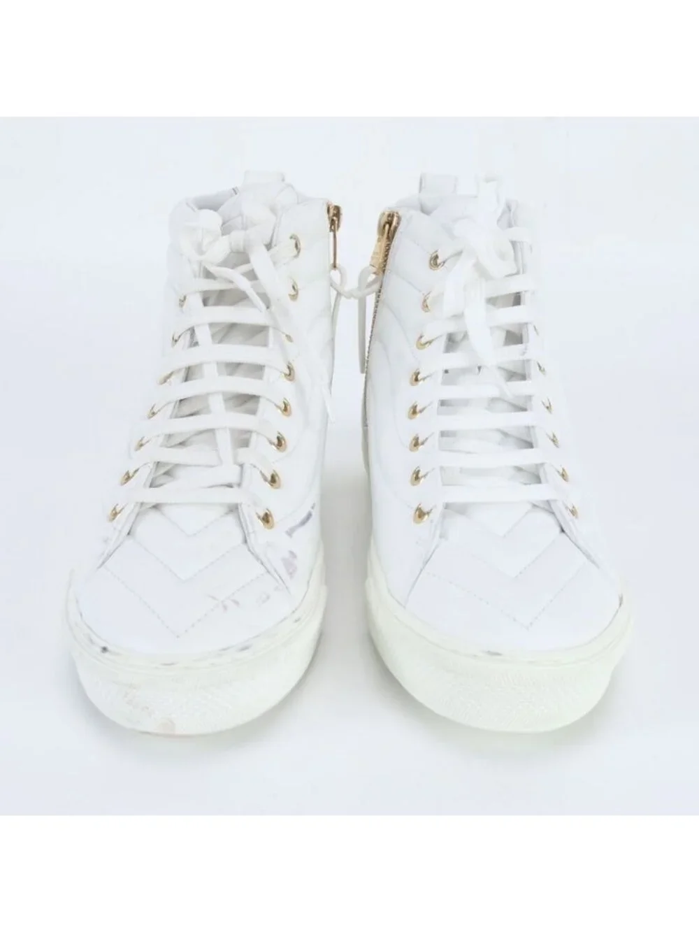 Louis Vuitton Stella Line Leather Sneakers High Cut Lace Up Shoes 37 Ree - Picture 2 of 8